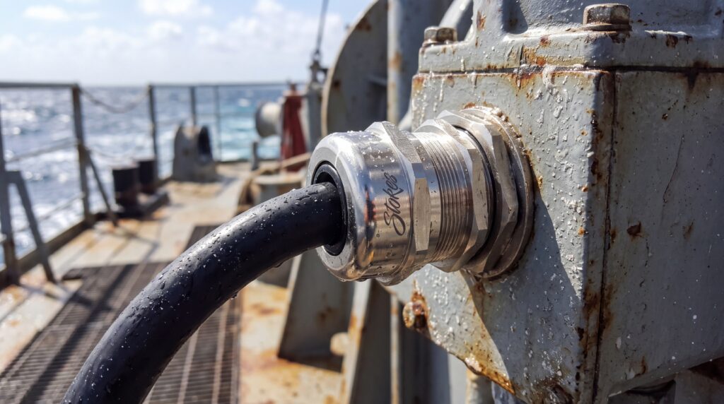 Cable gland installed on deck