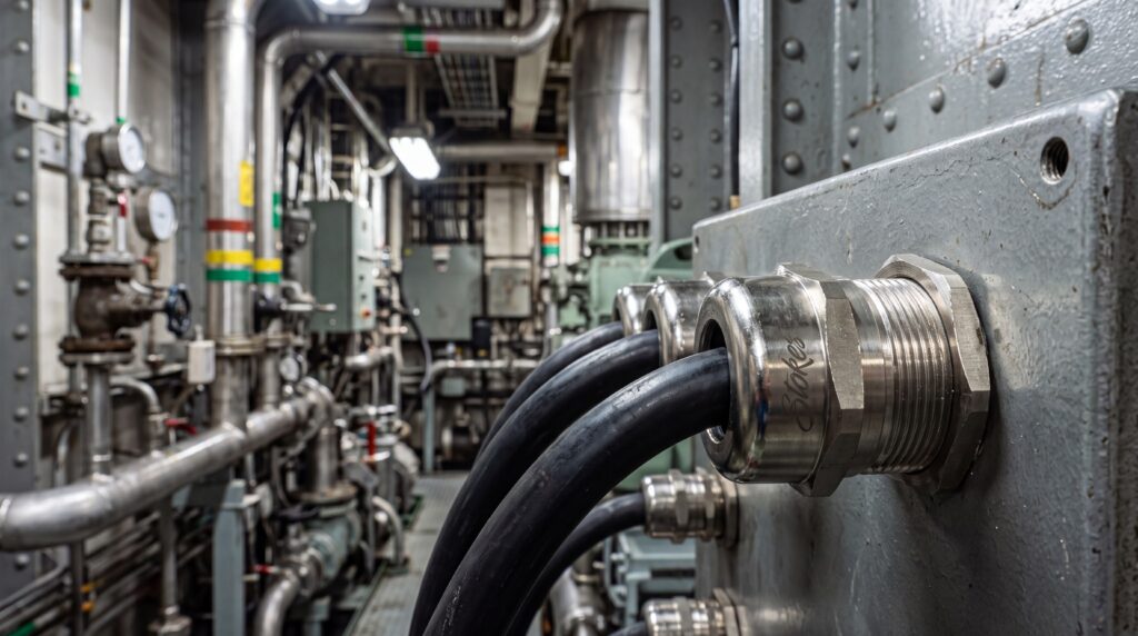 Cable glands on electrical panel